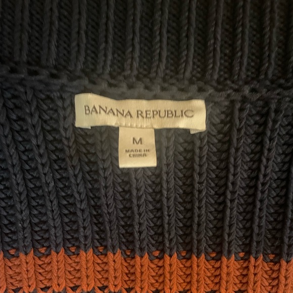 Banana Republic Boatneck Button Shoulder Striped Sweater Navy & Brown Sz Med - Picture 8 of 11